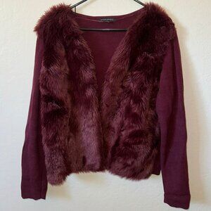 Banana Republic Faux Fur Burgundy Open Cardigan
